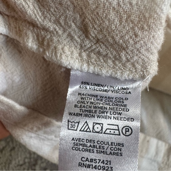 Loft puff balloon sleeve top shirt linen cream tan stripe XS - Picture 4 of 9